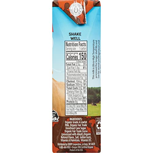 Organic Valley, Milk Boxes, Shelf Stable 1% Chocolate Milk, 8 Fl Oz (Pack of 24)