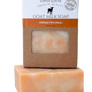 Sophie & Rose Goat Milk Soap, Moisturizing Cleansing Bar, Creamy, Nourishing Lather, Gentle For Sensitive Skin, Handmade USA (Orange Patchouli, 4.5 ounce (Pack of 1))