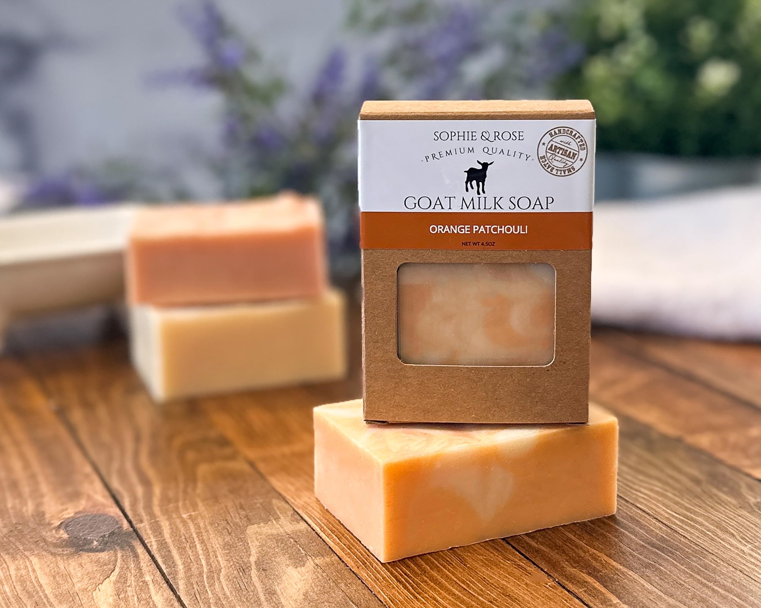 Sophie & Rose Goat Milk Soap, Moisturizing Cleansing Bar, Creamy, Nourishing Lather, Gentle For Sensitive Skin, Handmade USA (Orange Patchouli, 4.5 ounce (Pack of 1))