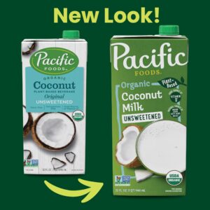 Pacific Foods Organic Unsweetened Coconut Milk, Plant Based Milk, 32 oz Carton