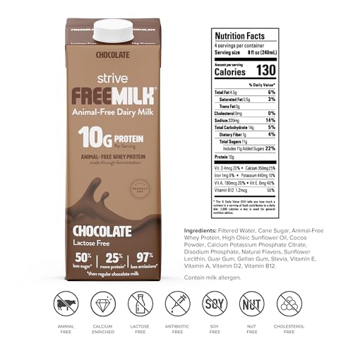 FREEMILK Chocolate, Animal-Free Dairy Milk, 32 oz Carton (Pack of 6), Lactose Free, 10g Protein per Serving, Chocolate Milk, Shelf Stable, Precision Fermentation, Perfect Day