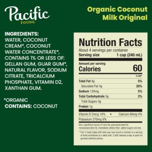 Pacific Foods Original Organic Coconut Milk, Plant Based Milk, 32 oz Carton