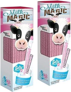 milk magic strawberry milk flavoring straws, use for drinks & cereal, gluten-free bpa free non-gmo low in sugar all-natural flavor straws, encourage milk drinking - 24 count, 2 pack (48 straws total)