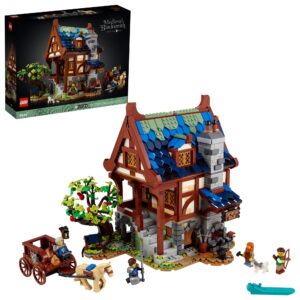 lego ideas medieval blacksmith 21325 building set, model kit for adults to build, collectible display house with workshop, home décor gift idea