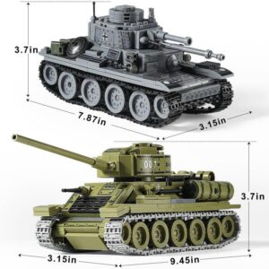 WW2 Army Tanks Toy Building Kit, Create a Soviet T-34 Tank & a German Panzer 38(t) Tank, Great Military Model Toys Gift for Boys, Kids, and Teens Age 8+ (1008 Pieces)