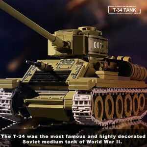 WW2 Army Tanks Toy Building Kit, Create a Soviet T-34 Tank & a German Panzer 38(t) Tank, Great Military Model Toys Gift for Boys, Kids, and Teens Age 8+ (1008 Pieces)