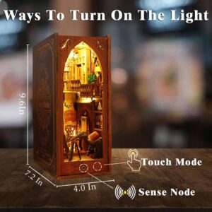 Funle Book Nook Kit for Adult, DIY Miniature Dollhouse Booknook Kit with LED Lights, 3D Wooden Puzzle Bookend for House Home Library Decor