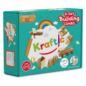 Kraftic Woodworking Building Kit for Kids and Adults, with 6 Educational Arts and Crafts DIY Carpentry Construction Wood Model Kit Toy Projects for Boys and Girls