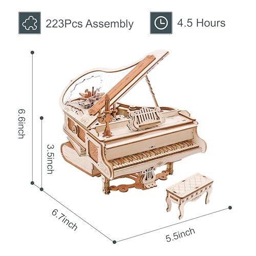 RoWood 3D Puzzles for Adults Wooden Magic Piano Model Kits Mechanical Wooden Puzzles Gifts for Adults Puzzle Music Box for Adults Teens&Friends