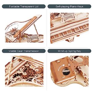 RoWood 3D Puzzles for Adults Wooden Magic Piano Model Kits Mechanical Wooden Puzzles Gifts for Adults Puzzle Music Box for Adults Teens&Friends