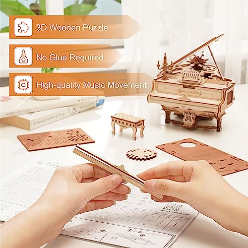 RoWood 3D Puzzles for Adults Wooden Magic Piano Model Kits Mechanical Wooden Puzzles Gifts for Adults Puzzle Music Box for Adults Teens&Friends