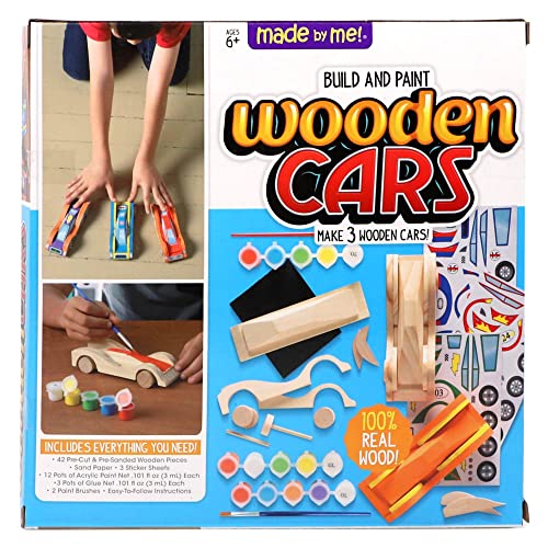 Made By Me Build & Paint Your Own Wooden Cars - DIY Wood Craft Kit, Easy to Assemble and Paint 3 Race Cars – Arts and Crafts Kit for Kids Ages 6 and Up, Multicolor