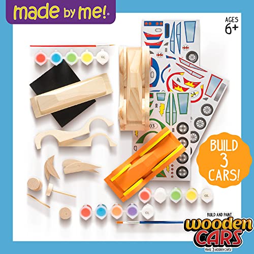 Made By Me Build & Paint Your Own Wooden Cars - DIY Wood Craft Kit, Easy to Assemble and Paint 3 Race Cars – Arts and Crafts Kit for Kids Ages 6 and Up, Multicolor