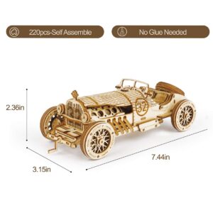 ROKR 3D Wooden Puzzle for Adults-Mechanical Car Model Kits-Brain Teaser Puzzles-Vehicle Building Kits-Unique Gift for Kids on Birthday/Christmas Day(1:16 Scale)(MC401-Grand Prix Car)