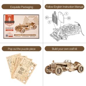 ROKR 3D Wooden Puzzle for Adults-Mechanical Car Model Kits-Brain Teaser Puzzles-Vehicle Building Kits-Unique Gift for Kids on Birthday/Christmas Day(1:16 Scale)(MC401-Grand Prix Car)