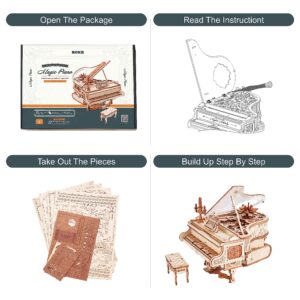 ROKR 3D Wooden Puzzles for Adults 223pcs Piano Model Kit 1:20 Scale Building Puzzles Wooden Music Box Unique Gift for Men Women Hobbies for Birthday Christmas