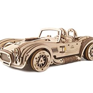 UGEARS Drift Cobra Racing Car Puzzle - Wooden 3D Puzzles for Adults Model Car Kit with Powerful Spring Motor - Retro Racing Car Model Building Kits Adult Puzzles - DIY Miniature Kit - 370 Pcs