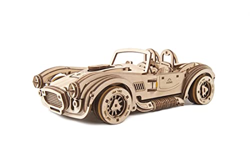 UGEARS Drift Cobra Racing Car Puzzle - Wooden 3D Puzzles for Adults Model Car Kit with Powerful Spring Motor - Retro Racing Car Model Building Kits Adult Puzzles - DIY Miniature Kit - 370 Pcs