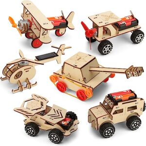 wesayee 6 in 1 wood car building kits for kids, woodworking project, wooden 3d puzzles model kit for ages 8-12