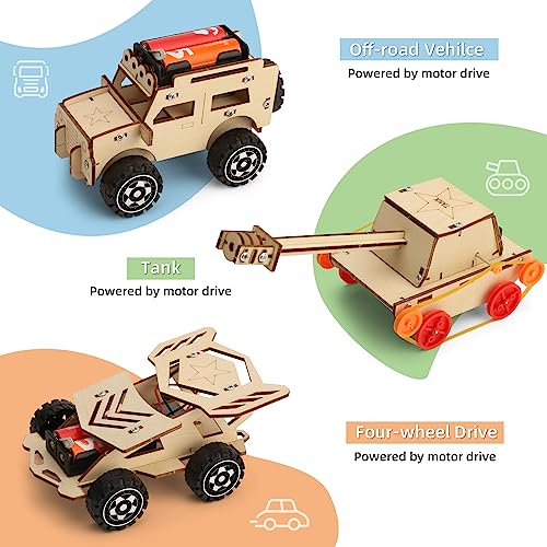 WESAYEE 6 in 1 Wood Car Building Kits for Kids, Woodworking Project, Wooden 3D Puzzles Model Kit for Ages 8-12