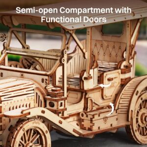 ROKR 3D Wooden Puzzle Model Car Kits to Build for Adults, 1:15 Scale Vintage Car Model Building Kit 298pcs Wood Craft Hobby Gift for Teens Men Women Christmas