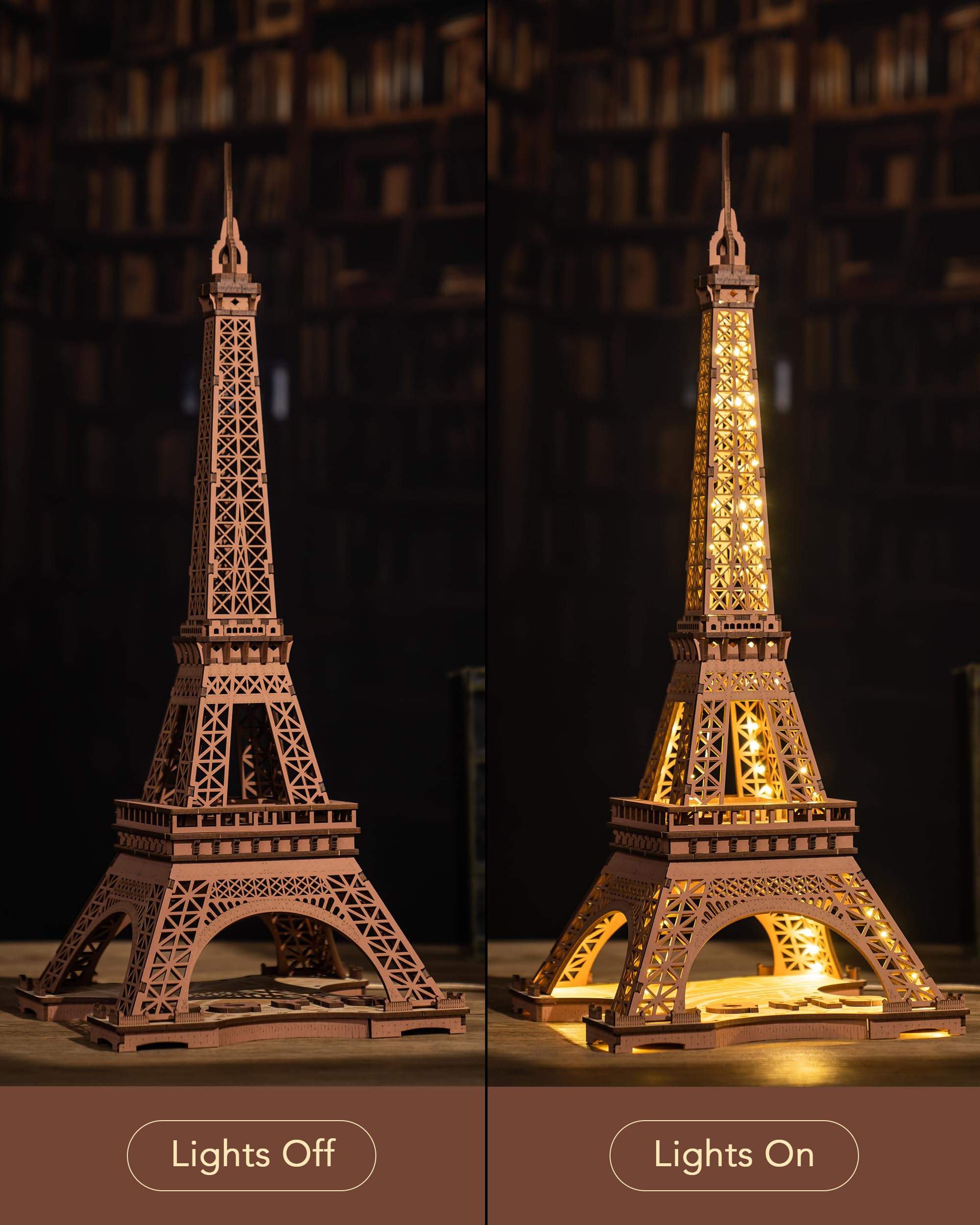 Rowood Eiffel Tower,3D Puzzle Model Kits for Adults,DIY 3D Wooden Puzzles for Adults,Builing Set with LED,Home Decoration Festival Gift Idea