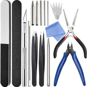 eutenghao 20pcs 3d metal model kit professional metal puzzle tool set for diy 3d metal jigsaw puzzles with tab edge cone shape bending assist tools nozzle nose pliers tweezers files carving knives