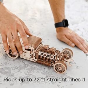 Wood Trick Hot Rod Wooden Model Car Kit to Build - Rides up to 32 feet - Detailed - 3D Wooden Puzzles for Adults and Kids to Build - Engineering DIY Mechanical Wood Model Kits for Adults