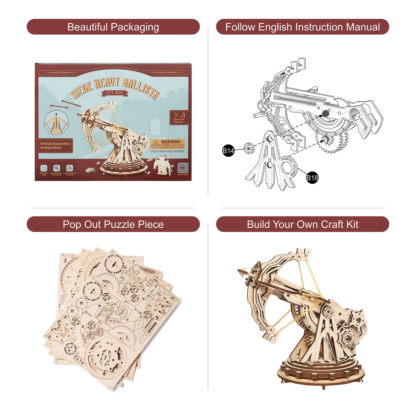 Rowood 3D Puzzles for Adults Teens, DIY Catapult Mechanical Wooden Model Kits to Build, Birthday Choice