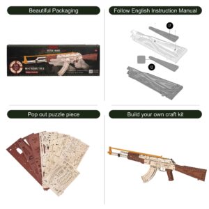 Wowood 3D Wooden Puzzles for Adults, DIY Rubber Band Gun, Wood Model Building Kits for Kids, Wooden Toy Gun Puzzle for Family Time Unique Gifts