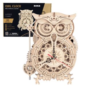 rokr 3d wooden puzzle for adults owl clock model kit desk clock home decor unique gift for kids on birthday/christmas day