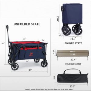 Folding Collapsible Wagon +Folding Stools*2, Utility Camping Park Wagon Cart with Aluminum Table Plate, Utility Camping Park Wagon Cart with Aluminum Table Plate