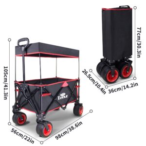 TMZ Collapsible Folding Wagon Cart, Outdoor Utility Garden Cart, Heavy Duty Camping Wagon with Big Wheels，Foldable Wagon for Sports, Shopping, Fishing and Beach(Black/Red)