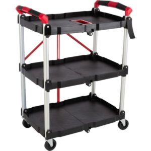 collapsible cart - portable and lightweight folding service cart with 50lb capacity per shelf - multi use foldable cart with wheels by stalwart