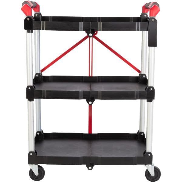 Collapsible Cart - Portable and Lightweight Folding Service Cart with 50lb Capacity Per Shelf - Multi Use Foldable Cart with Wheels by Stalwart