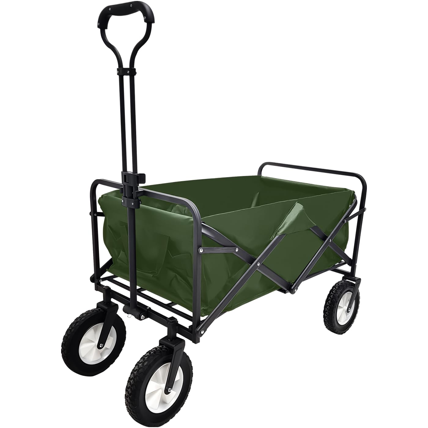 Lifetime Home Collapsible Foldable Heavy Duty Utility Wagon Cart with Larger Capacity - Perfect for Shopping, Sports Events, Grocery, Moving, Camping, Laundry, Beach - GREEN