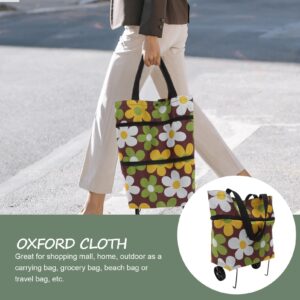 NUOBESTY Tote Bags Go Cart Groceries Reusable Grocery Bag Outdoor Storage Bag Grocery Cart Bag Grocery Tote Bag Foldable Storage Bag with Wheels Tie Rod Shopping Large Oxford Cloth