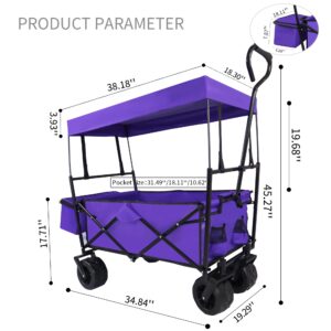 GOAWGO Collapsible Folding Garden Utility Wagon, Beach Cart Large Capacity,Heavy Duty Utility Beach Wagon Cart for Camping,Sports, Shopping (Purple)