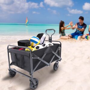 Folding Wagon Cart, Large Capacity Foldable Beach Wagon with Wheels, Portable Heavy Duty Collapsible Wagon Camping Sports Shopping Utility Cart