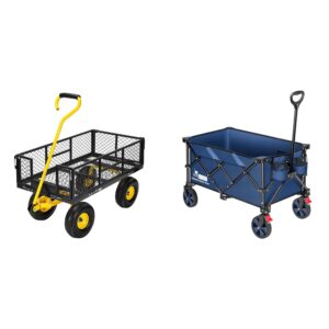 VIVOHOME Heavy Duty 880 Lbs Capacity Mesh Steel Garden Cart Folding Utility Wagon with Removable Sides and Wheels (Black) and Upgraded Heavy Duty 180 Lbs Collapsible Foldable Wagon Patio Garden Cart