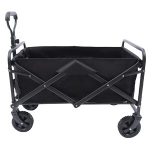 Folding Wagon Cart, Rubber Wheel Collapsible Heavy Duty Utility Beach Wagon with 5" Rubber Wheels Adjustable Handle and 2 Cup Holders for Outdoor Activities Beach Camping Garden