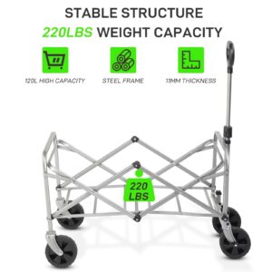 Collapsible Folding Wagon Wheels Lockable, Heavy Duty Utility Wagon Cart with All Terrain Wheels & Drink Holders for Camping, Garden, Sports, Picnic, Shopping, Black