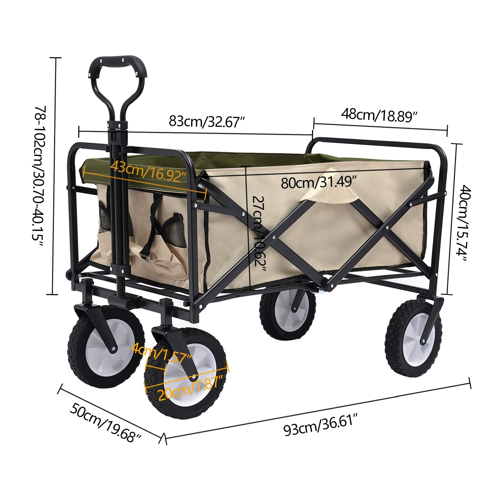 Wagon Cart with Wheels Foldable, Collapsible Grocery on Shopping for Groceries Folding Wagons Heavy Duty, 220lbs Load Capacity, Beach, Garden, and Shopping Utility Cart