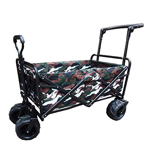 Suuim Collapsible Folding Wagon, Folding Wagon All Terrain Collapsible Utility Truck with Push Bar - Portable Rolling Heavy Duty 330 Lb Capacity Cart Buggy