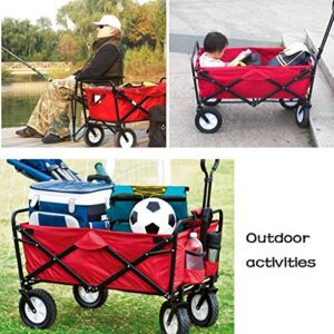 Suuim Collapsible Folding Wagon, Folding Wagon All Terrain Collapsible Utility Truck with Push Bar - Portable Rolling Heavy Duty 330 Lb Capacity Cart Buggy