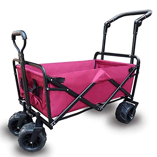 Suuim Collapsible Folding Wagon, Folding Wagon All Terrain Collapsible Utility Truck with Push Bar - Portable Rolling Heavy Duty 330 Lb Capacity Cart Buggy