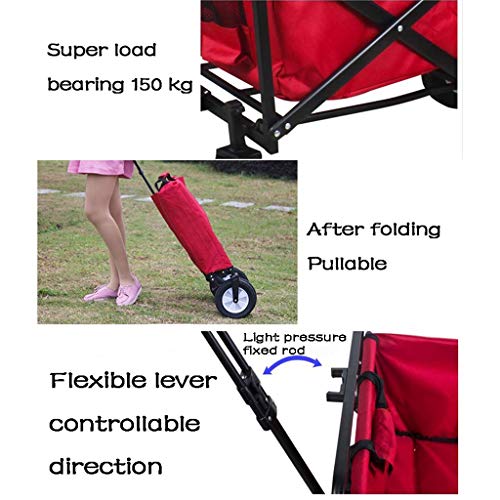 Suuim Collapsible Folding Wagon, Folding Wagon All Terrain Collapsible Utility Truck with Push Bar - Portable Rolling Heavy Duty 330 Lb Capacity Cart Buggy