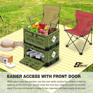 Bigant Heavy Duty Collapsible & Stackable Plastic Milk Crate-Medium Size, Tan, Stackable Open Front Organizer, Snap Lock Foldable Industrial Garage Storage Bin Container Utility Basket