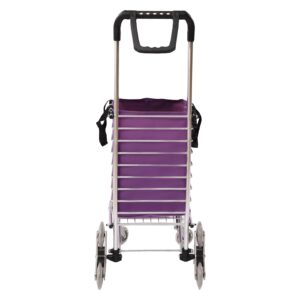 Cutycaty Folding Shopping Cart, Urban Stair Climbing Cart Grocery Laundry Shopping Handcart with 8 Wheels, Stainless Steel Portable Rolling Cart Utility Carts for Groceries Pantry(35L, Purple)