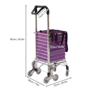 Cutycaty Folding Shopping Cart, Urban Stair Climbing Cart Grocery Laundry Shopping Handcart with 8 Wheels, Stainless Steel Portable Rolling Cart Utility Carts for Groceries Pantry(35L, Purple)